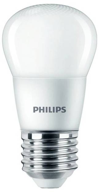 Glødepære med 'Philips'-påskrift, klassisk design, energieffektiv, i forgrunden.