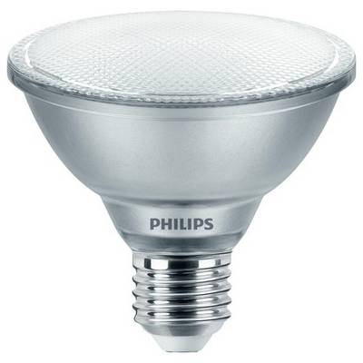 LED-pære med E27-sokkel, sølvfarvet fatning, fra Philips. Energibesparende belysningsløsning.