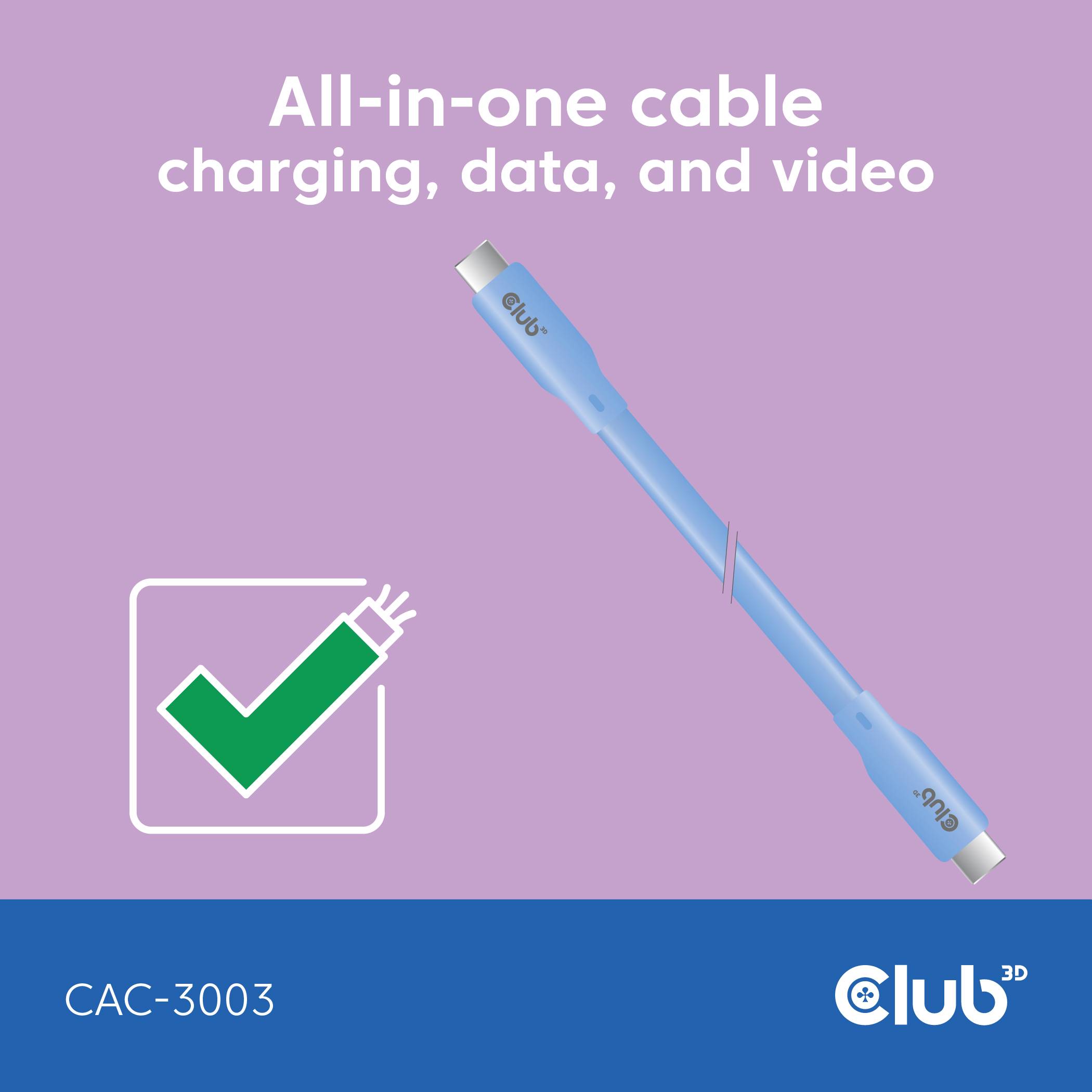club3D USB-C kabel USB4™ USB-C® stik 2.00 m Blå CAC-3003-2