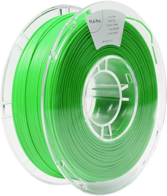 En spole grønt PLA-3D-printermateriale, egnet til brug i 3D-printere.