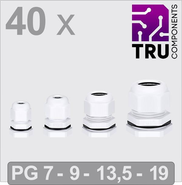 TRU COMPONENTS TC-13448628 Kabelforskruning Polyamid Hvid 40 stk