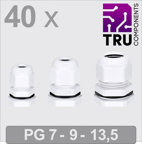 TRU COMPONENTS TC-13448636 Kabelforskruning PG7, PG9, PG13 Polyamid Hvid 40 stk