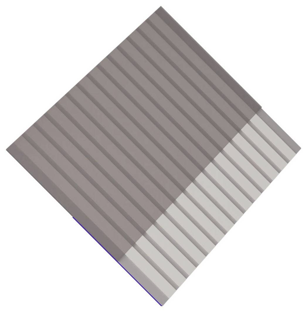 Diagonalt grå stribet kvadrat med et lysere stribet hjørnafsnit, der minder om en foldet eller fliselagt overflade.