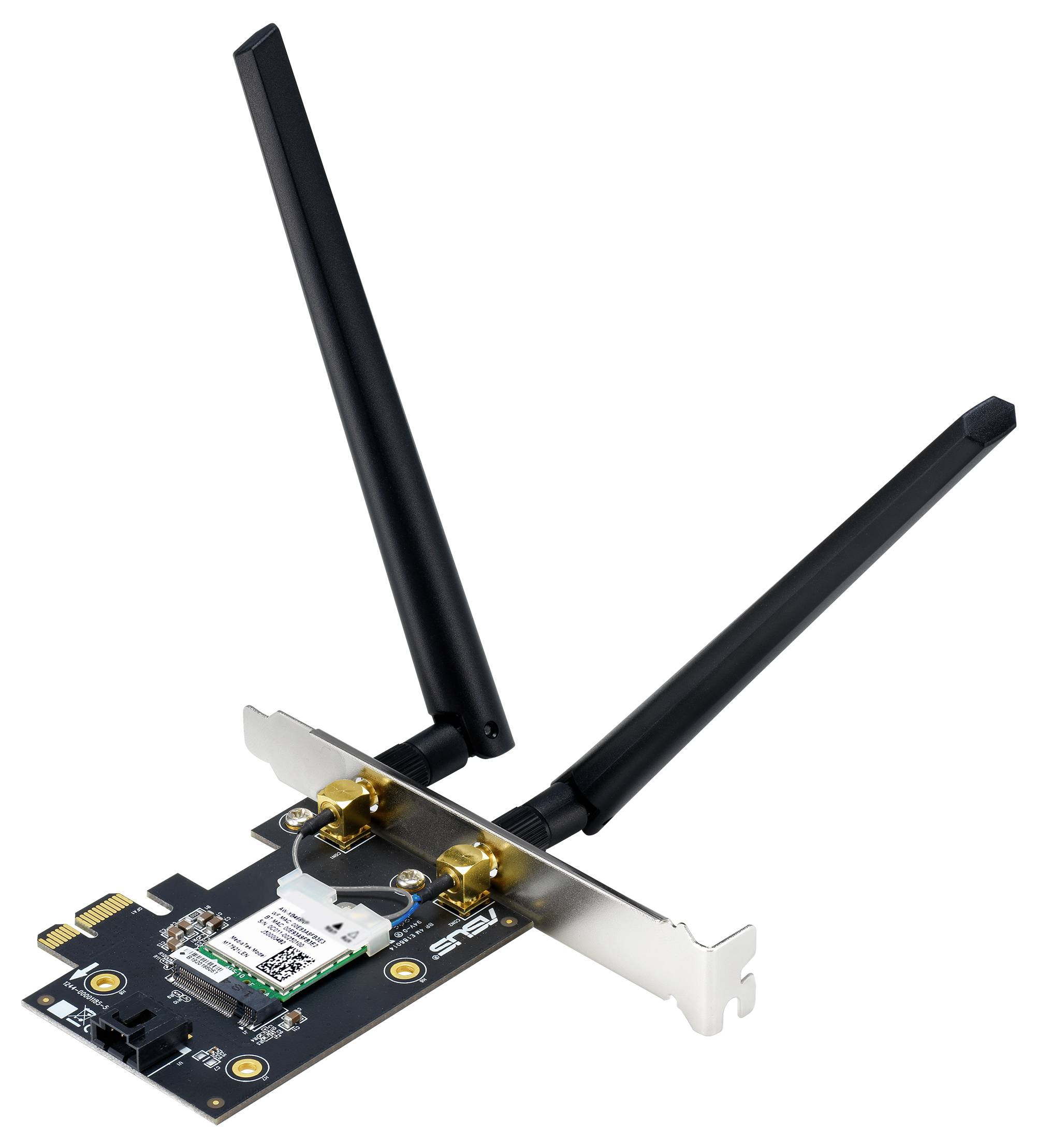 Et Asus-netværkskort med to sorte antenne til trådløse forbindelser.