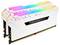 To praktiske Corsair Vengeance RGB Pro RAM-moduler i hvid med farverig LED-belysning, designet til kraftfulde desktopcomputere.