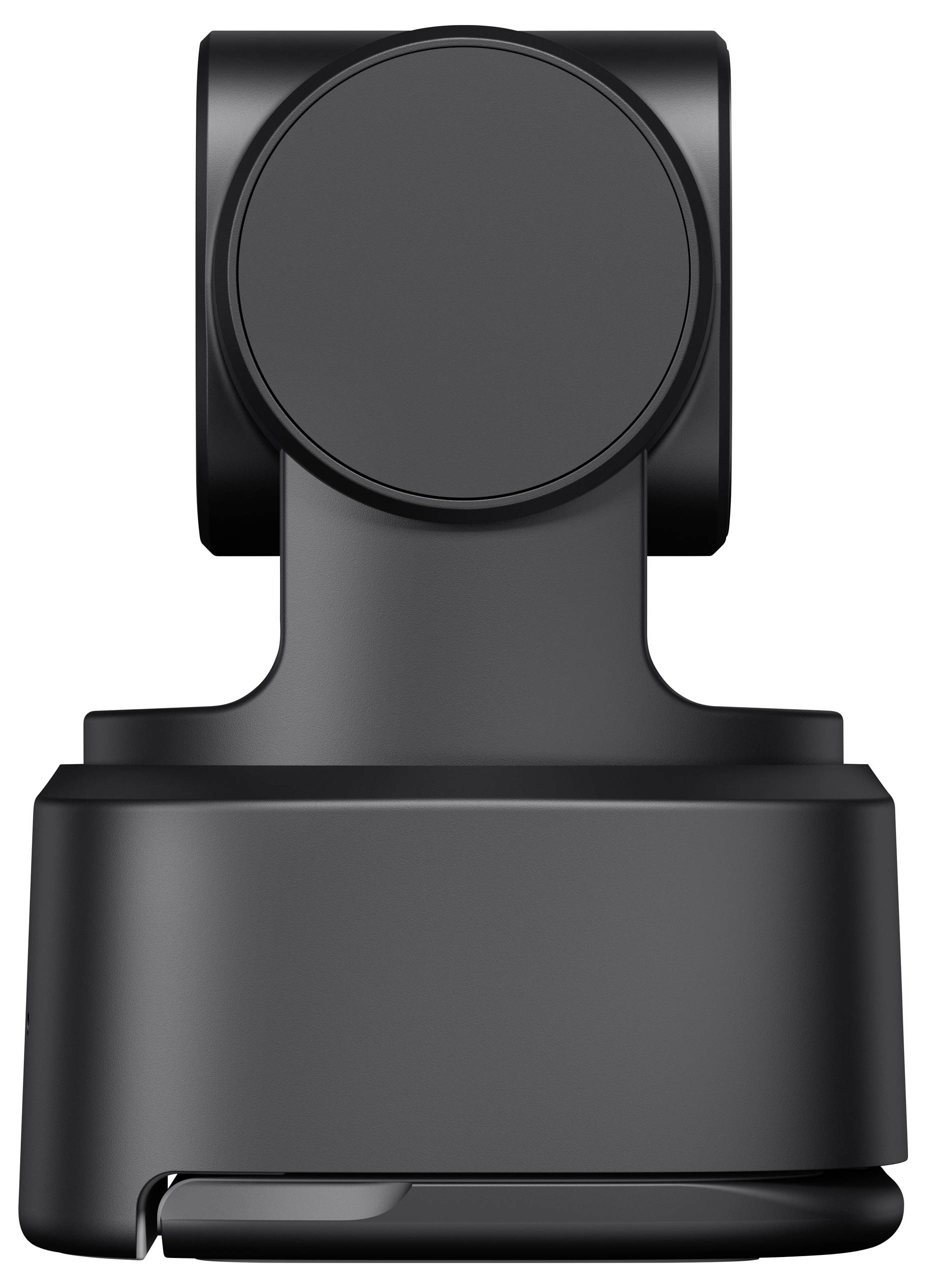 En sort, moderne enhed med et rundt, drejeligt hoved, muligvis et lille kamera eller elektronisk tilbehør.