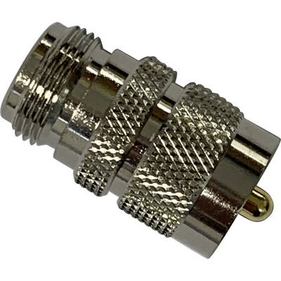 Metaladapter med rillede overflader og gevind i den ene ende, egnet til elektroniske forbindelser.