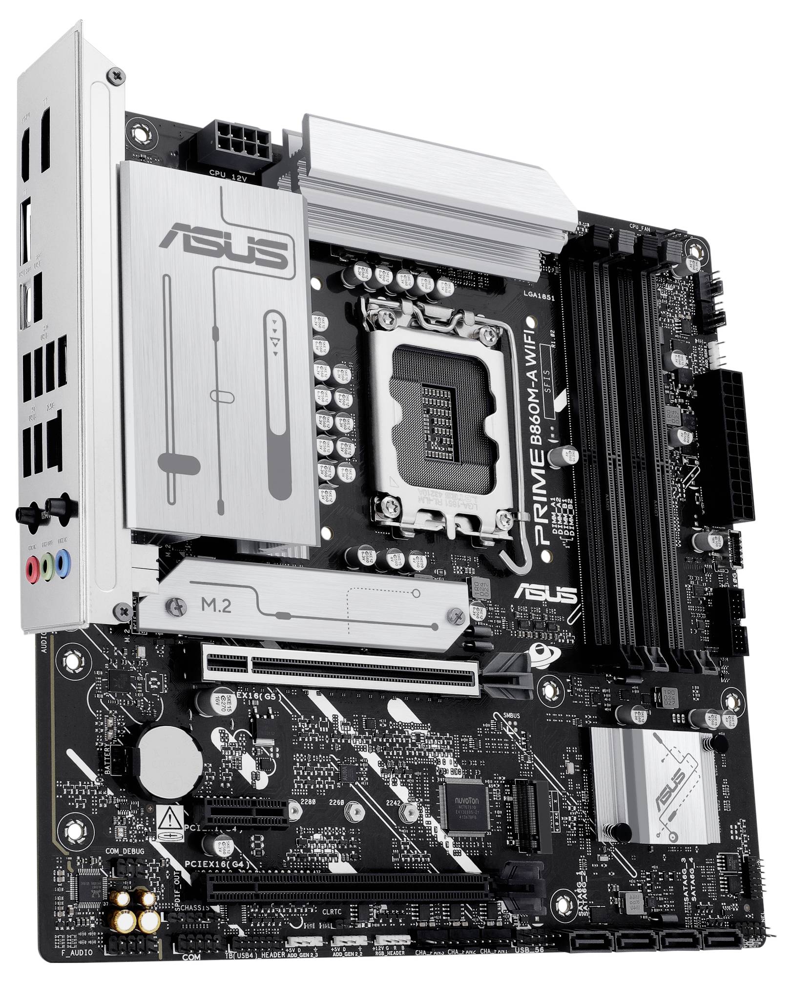 ASUS Prime B660M-A WiFi bundkort, med LGA1700 sokkel, PCIe slots, RAM slots og WiFi-funktionalitet til PC-bygning.