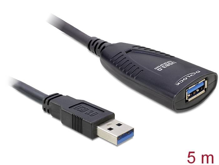 Et 5 m langt USB-kabel med USB 3.0-stik, velegnet til hurtig dataoverførsel.