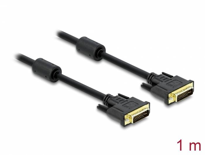 Sort DVI-D-kabel, 1 meter langt, til digitale videoforbindelser, med to identiske stik i begge ender.