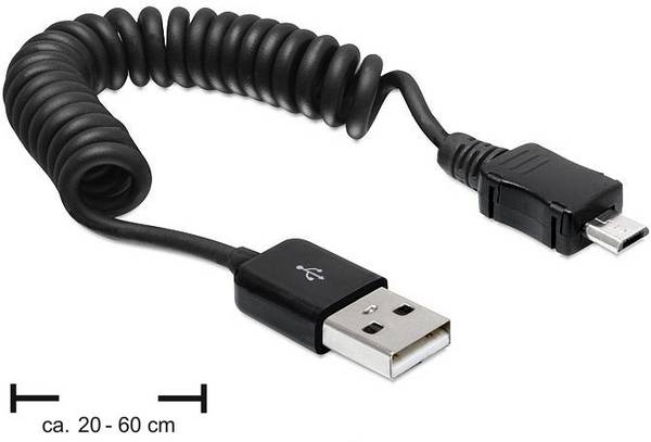 Delock USB-kabel USB 2.0 USB-A-hanstik, USB-micro-B-hanstik 0.60 m Sort Spiralkabel 83162
