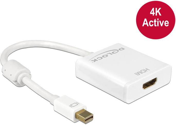Adapter fra Mini DisplayPort til HDMI, understøtter 4K-opløsning, hvid kabinet, egnet til tilslutning af højtopløselige skærme.