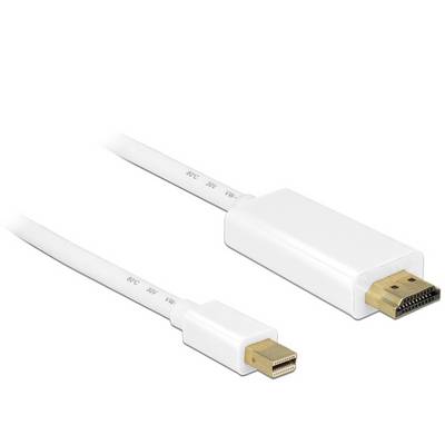 Et hvidt kabel med Mini DisplayPort- og HDMI-stik, velegnet til at forbinde en computer med en skærm eller et tv.