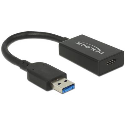 Sort USB-til-USB-C-adapter med kabel, USB-A-stik til USB-C-bøsning, egnet til forbindelse af enheder med forskellige stik.