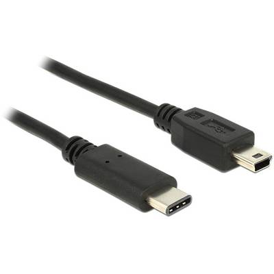 USB-kabel med to forskellige stiktyper: venstre et USB-C-stik og højre et Mini-USB-stik, begge i sort.