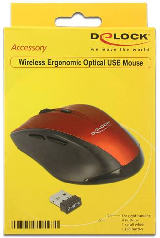 Delock 12493 Ergonomisk mus USB Optisk Sort, Rød 5 Knapper 1600 dpi Ergonomisk korrekt-1