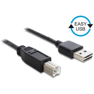 Et USB-kabel med to stik: venstre et firkantet stik, højre et standard USB-stik. Øverst til højre står der 'EASY USB'.