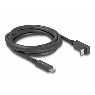 Et sort USB-C-kabel med en vinkel på 90 grader i den ene ende, oprullet og klar til tilslutning.
