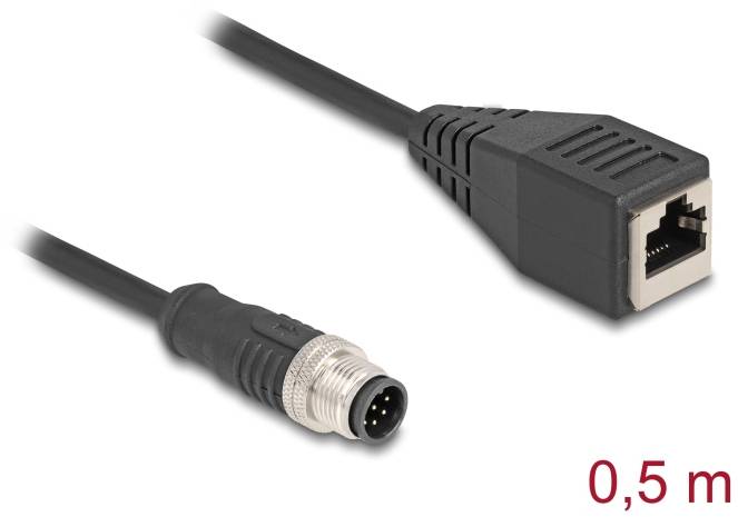 'Kabel med RJ45- og rundstik, længde 0,5 m. Egnet til netværksapplikationer.'