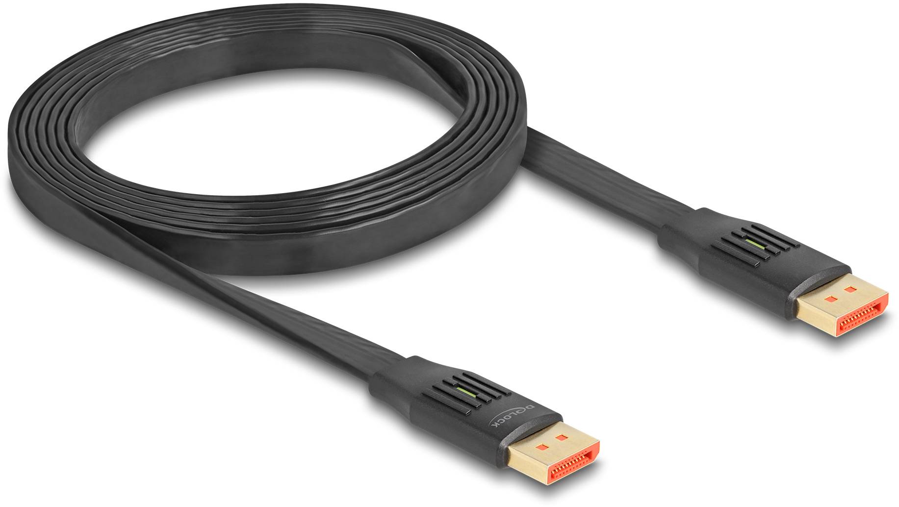 Et sort HDMI-kabel med flade stik, perfekt til tilslutning af elektroniske enheder som fjernsyn og computere.