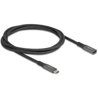 Et sort USB-C-kabel med et flettet design, som viser begge ender. Den ene ende er han-stik, den anden hun-stik.