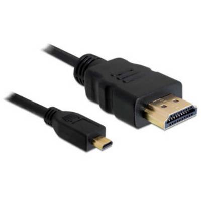 Et HDMI-kabel med to forskellige stik: Standard-HDMI-stik og Micro-HDMI-stik.