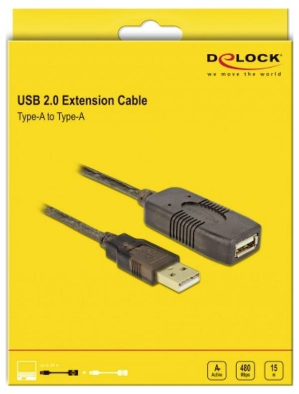 Delock USB-kabel USB 2.0 USB-A-hanstik, USB-A-hunstik 15.00 m Flerfarvet 82689