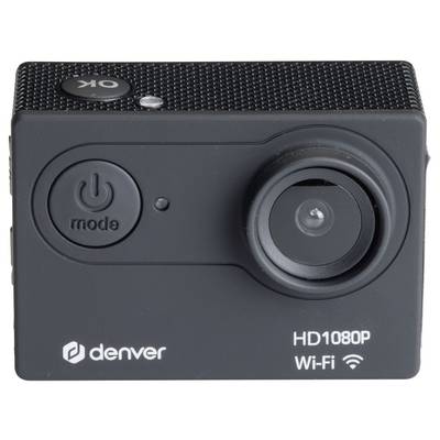 Sort HD1080P-actionkamera med 'Mode'-knap, Wi-Fi og varemærkenavn nederst.