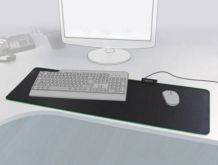 Delock 12555 Musemåtte belyst USB-tilslutning Sort-3
