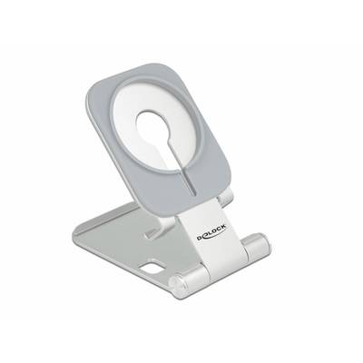 Bærbar, justerbar smartphone-holder med designværdi i aluminium, egnet til vandret og lodret orientering.