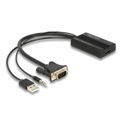 En VGA-til-HDMI-konverter med USB- og jackstik-tilslutning, egnet til at konvertere analoge til digitale signaler.