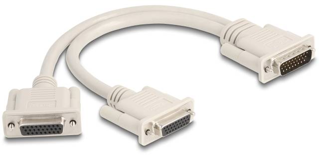 Et gråt VGA-forbindelseskabel med to stik, egnet til at forbinde computere med monitorer eller projektorer.