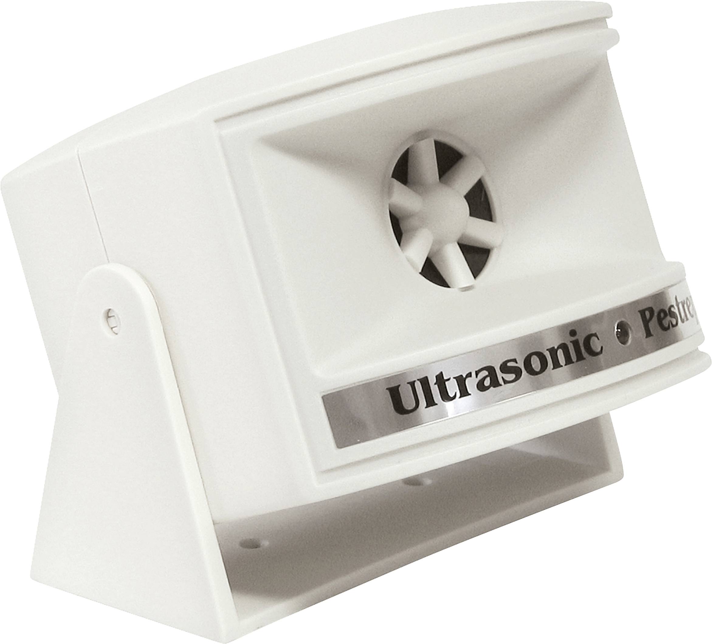 Ultralydsskadedyrsbekæmper i hvidt hus, frittstående med ventilatorlignende åbning foran.