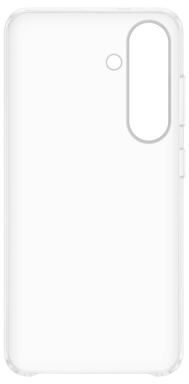 Gennemsigtig mobiltelefonetui med udskæringer til kameralinse og knapper.