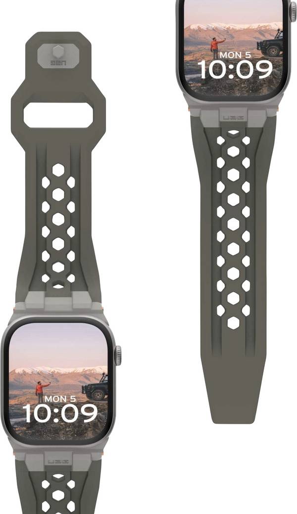 Urban Armor Gear Monarch Armbånd  42 mm, 44 mm, 45 mm, 46 mm, 49 mm  Oliven, Titan Watch Series 1, Watch Series 2, Watch Series 3, Watch Series 4, Watch Series 5, Watch Series 6, Watch Series 7, Watch Series 8, Watch Series 9, Watch Series 10, Watch SE, Watch Ultra, Watch Ultra 2