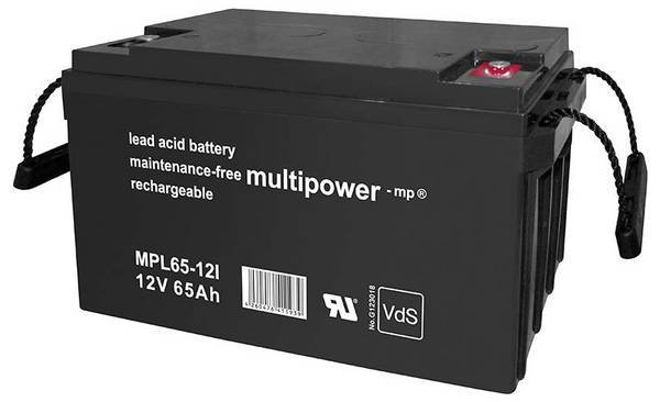 multipower MPL65-12I Blybatteri 12 V 65 Ah Blyfleece (B x H x T) 350 x 179 x 167 mm M6 skruetilslutning Vedligeholdelsesfri, Lav selvafladning, VDS-certifikation