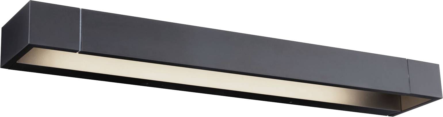 Sort, rektangulær væglampe med diffust lys, velegnet til moderne interiører.