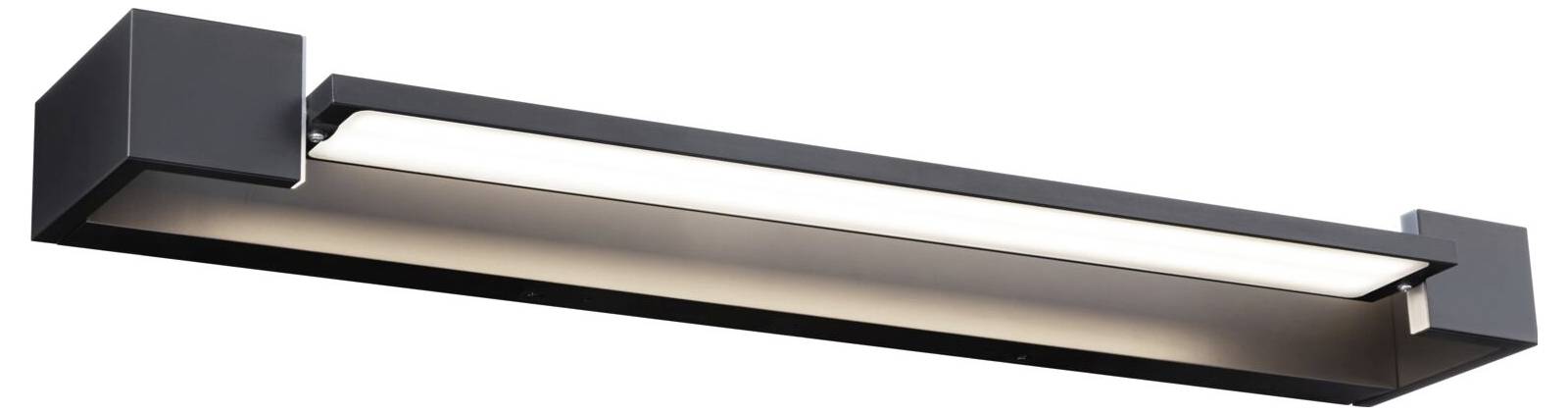 Sort, rektangulær LED-armatur med mat finish, egnet til moderne indendørsrum som kontorer eller stuer, sikrer ensartet belysning.