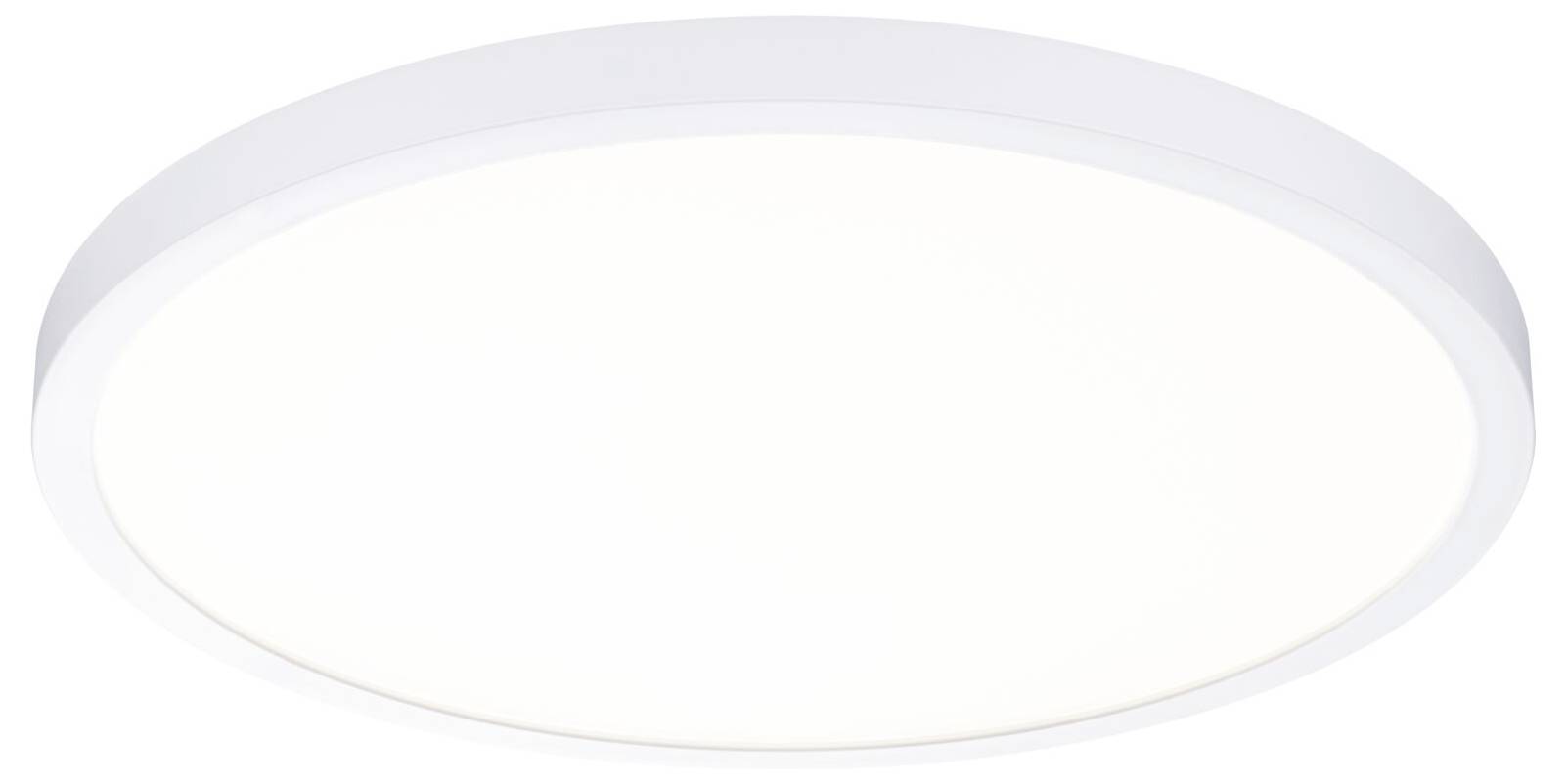 En rund, hvid LED-loftslampe med enkelt design, som udsender jævnt lys.
