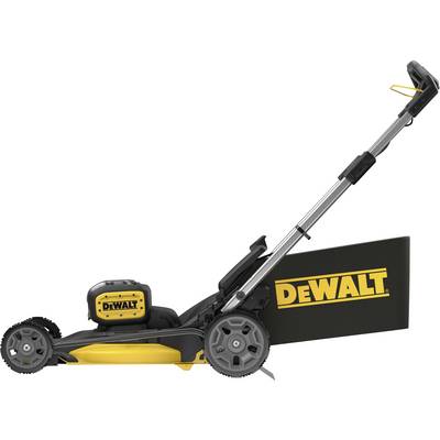El-plæneklipper fra DeWalt med gult og sort design, klar til brug.