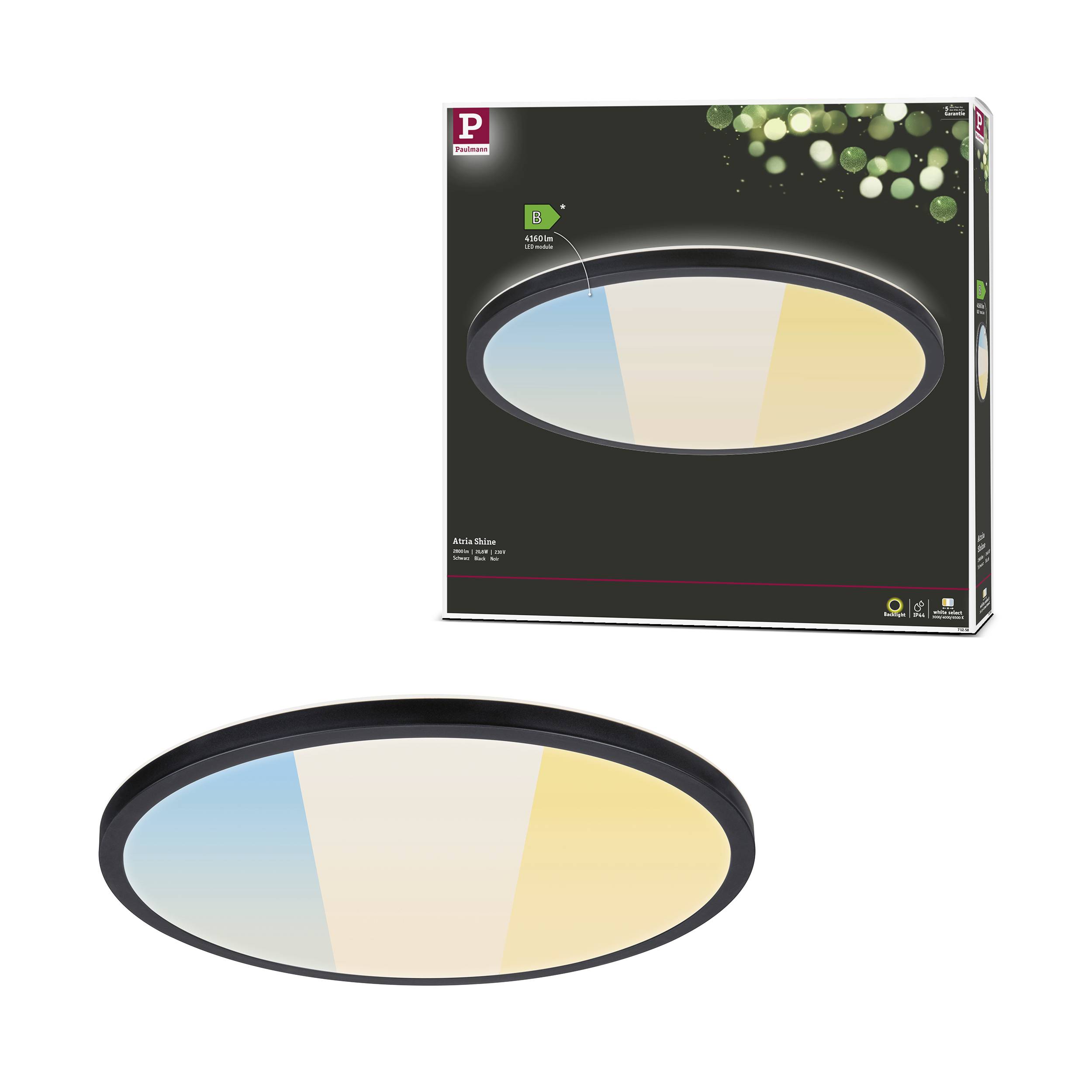 Paulmann Atria Shine 71258 LED-panel 20.8 W Varmhvid Sort-9