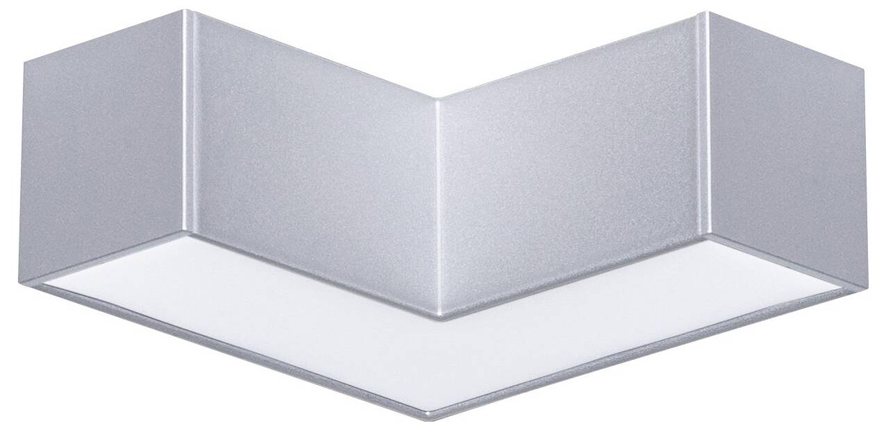 Grå, V-formet LED-loftslampe i metal med hvid underside.