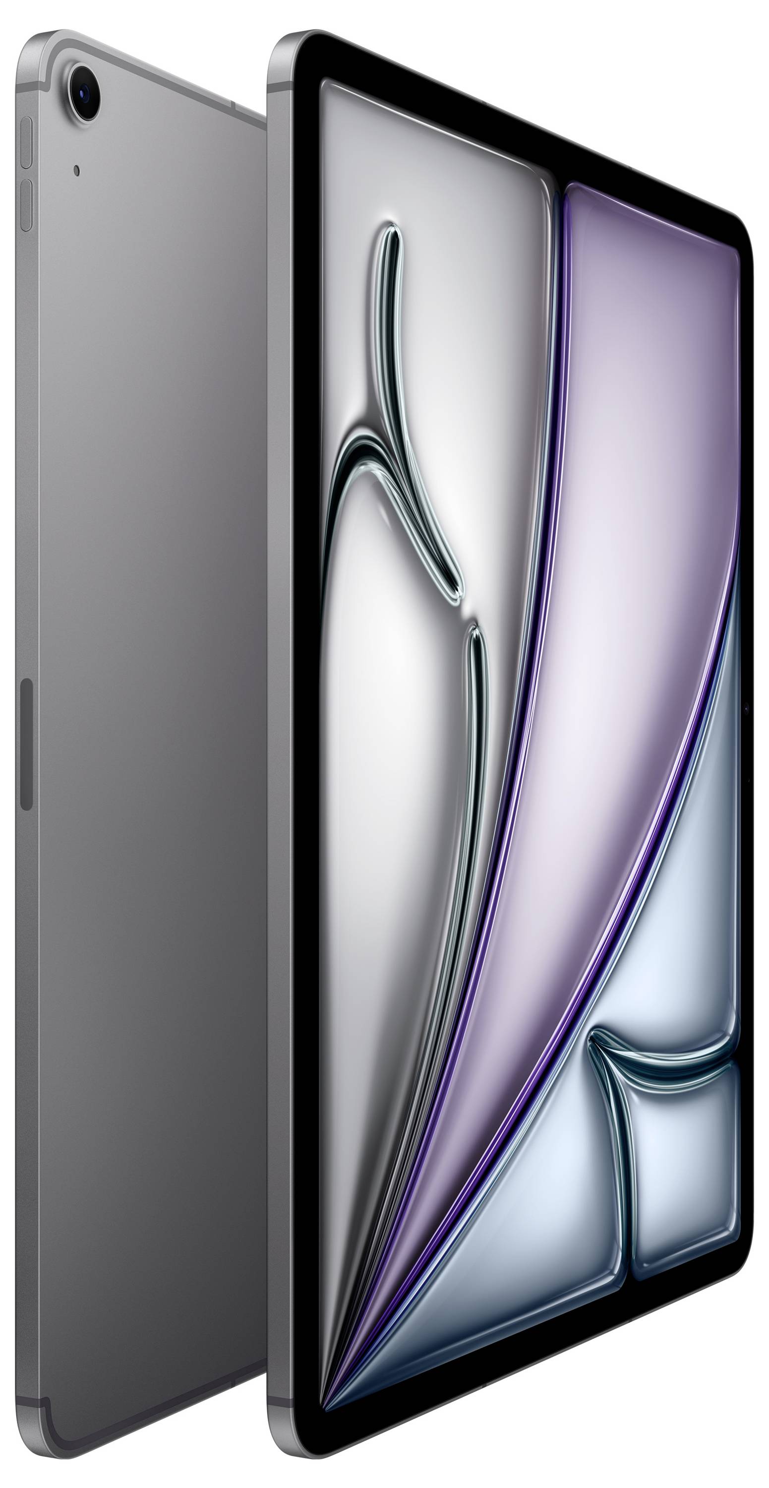 Tablet med stort display i moderne metallic-look, som viser abstrakt kunst på skærmen.
