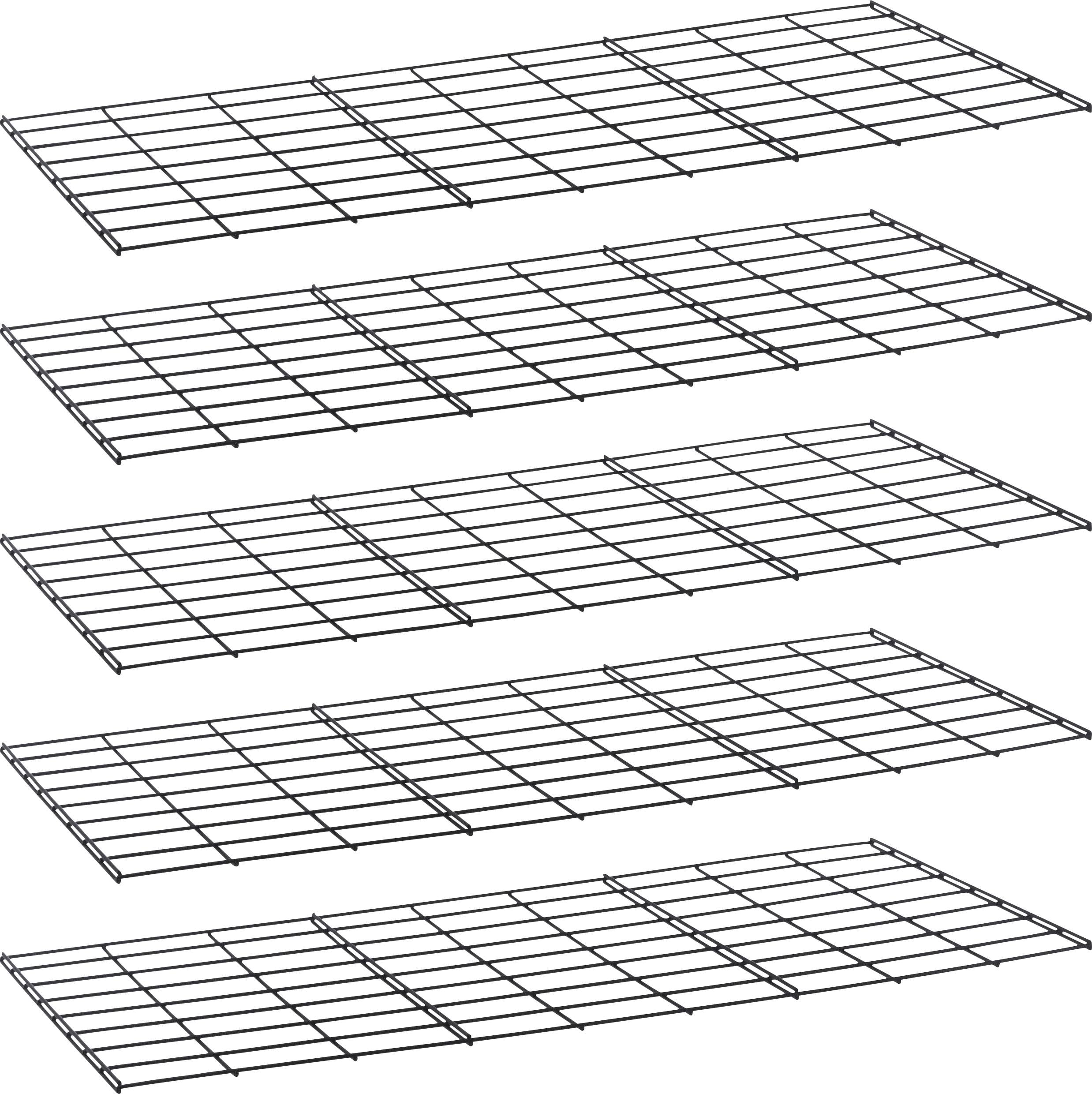 Fem trådnet, stablet oven på hinanden, fremstillet i perspektiv som stablede hylder.