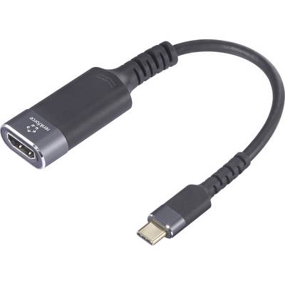 USB-C-til-HDMI-adapter, sort, med fleksibelt kabel, til tilslutning af USB-C-enheder med HDMI-stik.