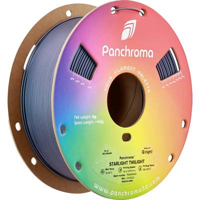 'Panchroma' spole med blåt 3D-printer-filament, vægtangivelse 1 kg og modelnavnet 'Starlight Twilight' på emballagen.