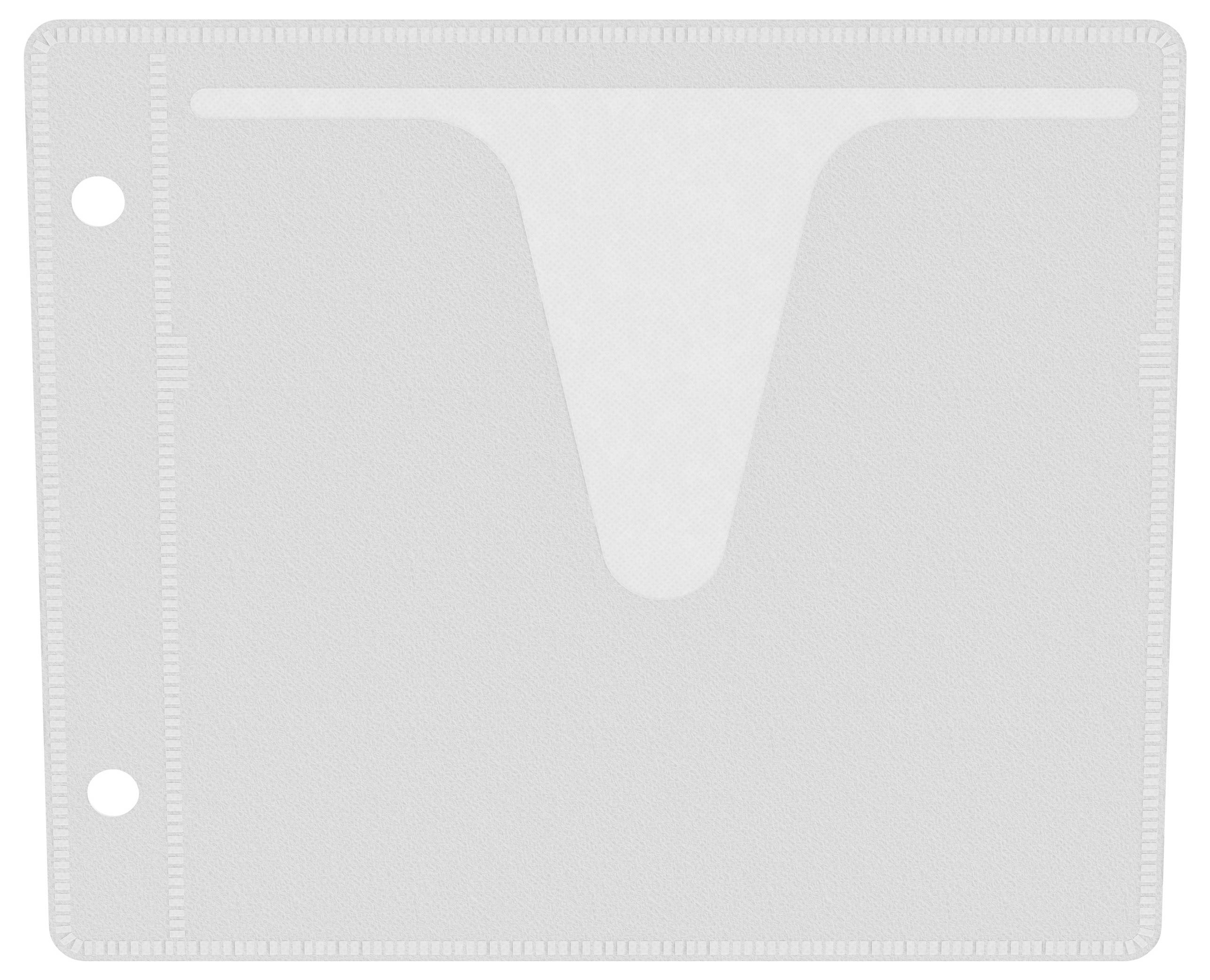 En frost transparent dokumentholder med to huller i siderne, forsynet med en U-formet åbning øverst for nem adgang til indholdet.