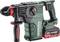 Akku-borehammer med Metabo-logo, model med grøn-sort kabinet, rødt håndtag og batteri; egnet til boring og slagboring.
