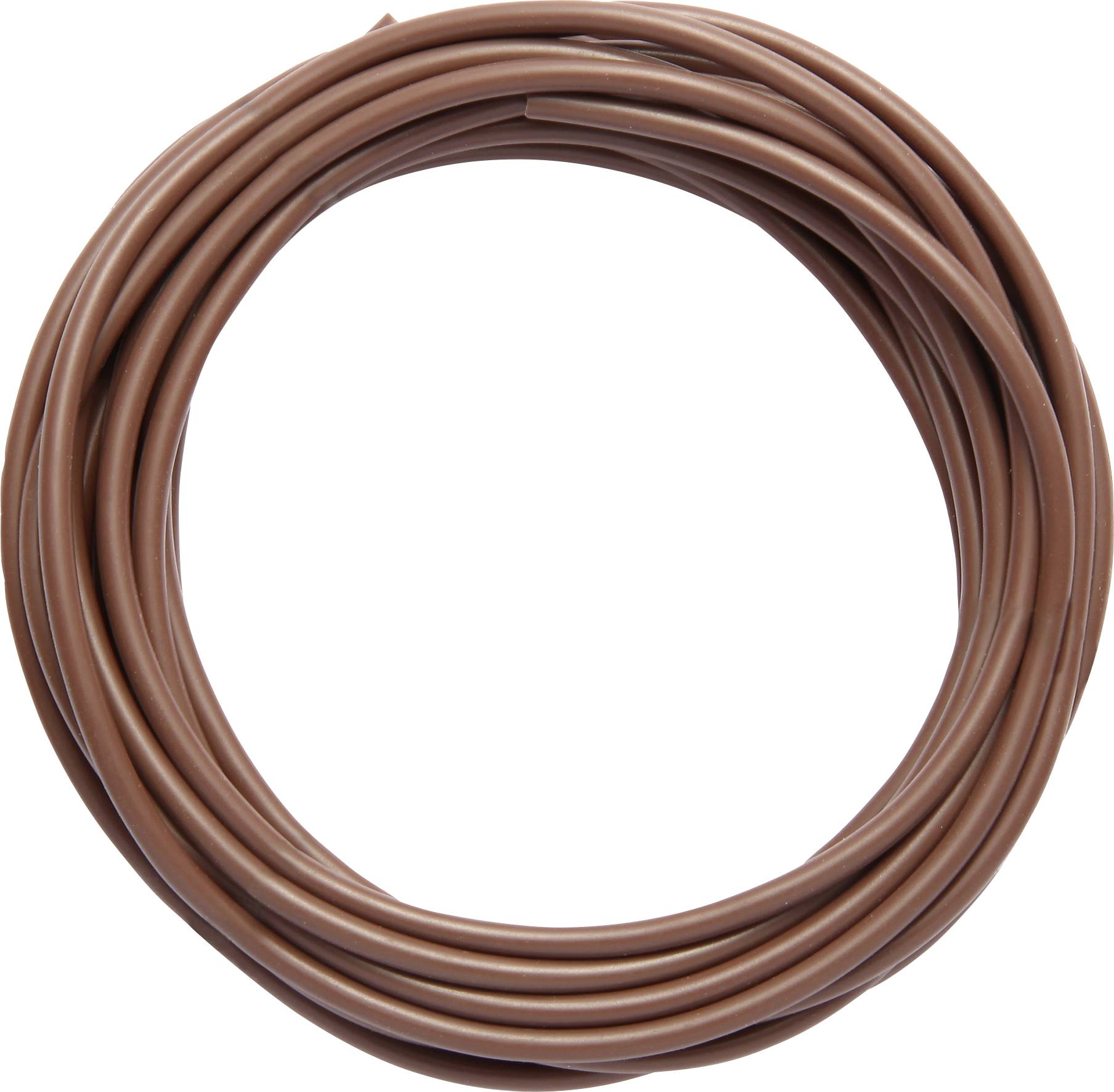 Et oprullet, brunt kabel på hvid baggrund.