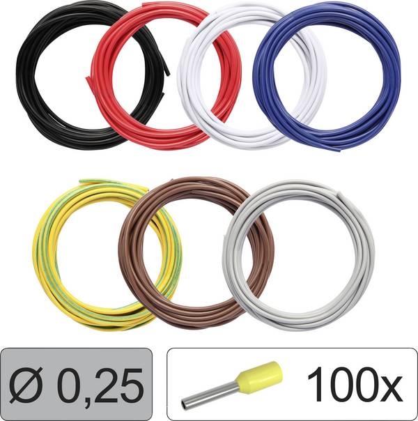 Quadrios 25CW111 Enkeltleder LiFY   0.25 mm² Sort, Rød, Hvid, Blå , Gulgrøn, Brun, Grå 1 Set